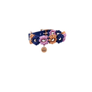 Obroża dla psa MINI – kwiatowa granatowa